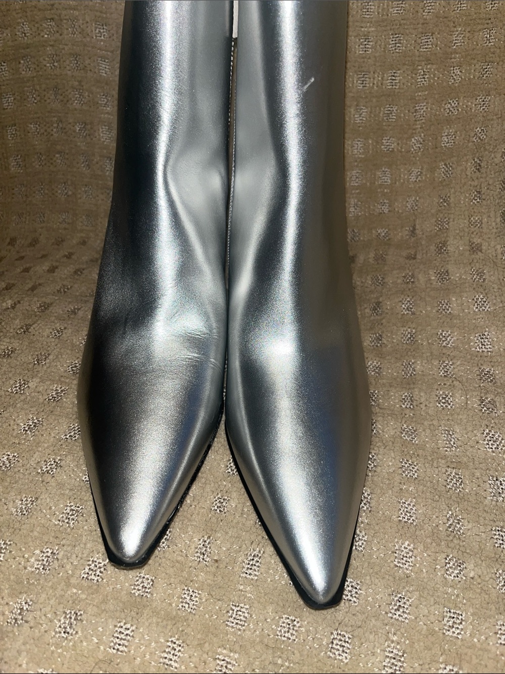 J. Crew Leather metallic Silver Pointed Toe Ankle Booties - Picture 2 of 7